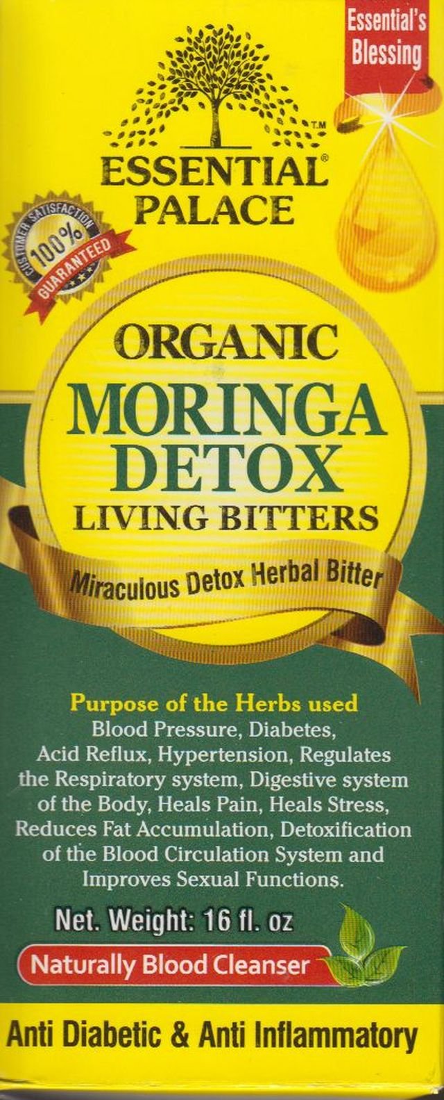 Essential Palace Moringa Orgánica amargos; etiqueta lujosa para enriquecer bebidas