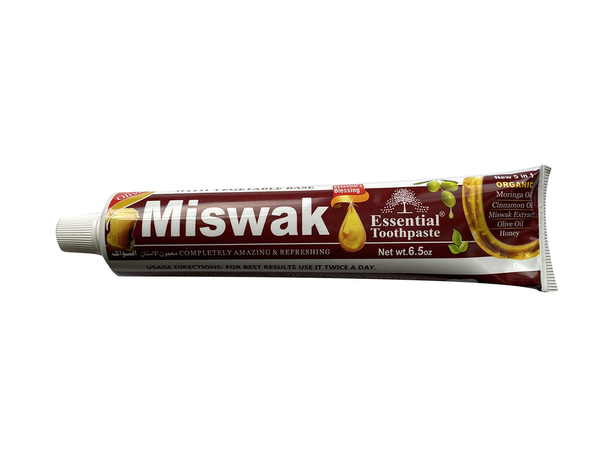 Pasta dental Essential Palace con miswak para blanqueamiento y frescura.