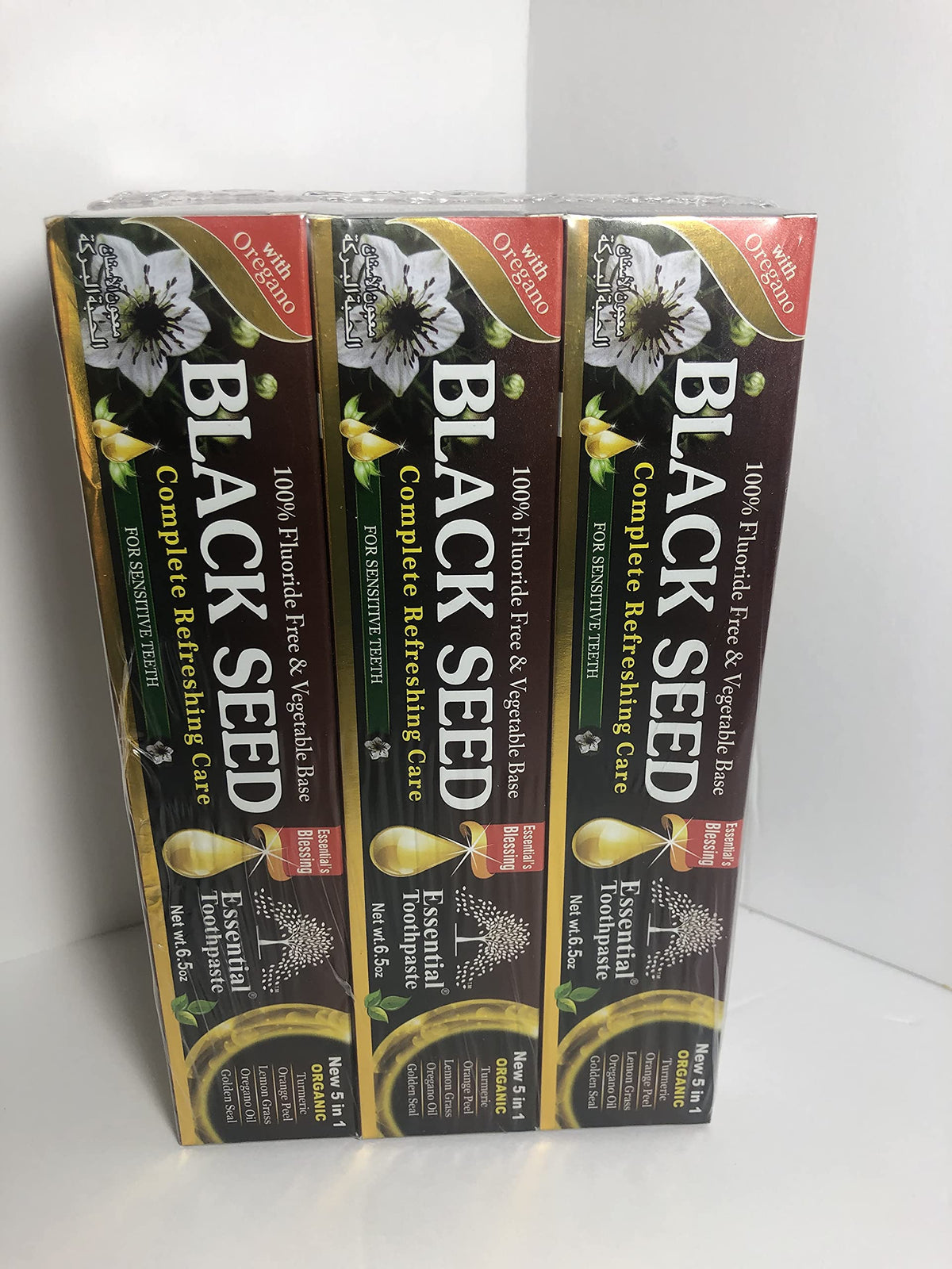 Essential Palace pasta de dientes negra con semillas Nigella en tubo, ideal para limpieza diaria suave.