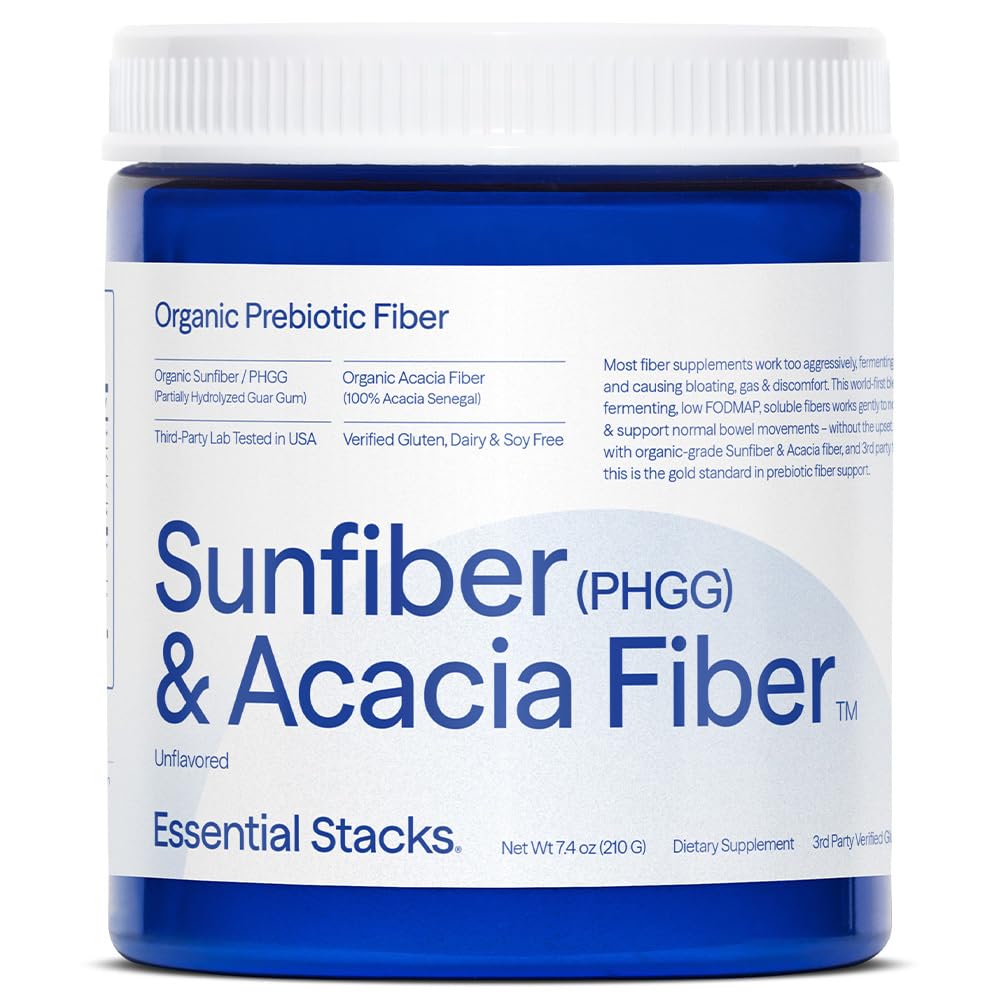 Essential Stacks Sunfiber polvito prebiótico, ideal para iniciar la digestión suave