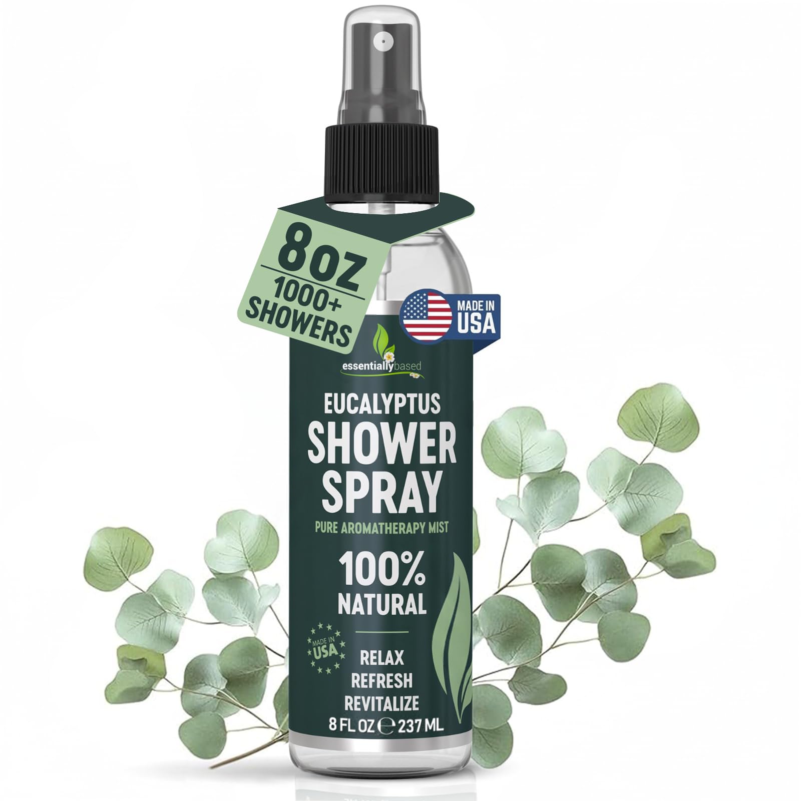 essentiallybased eucalipto puro ducha 8oz: aroma refrescante para la ducha diaria.