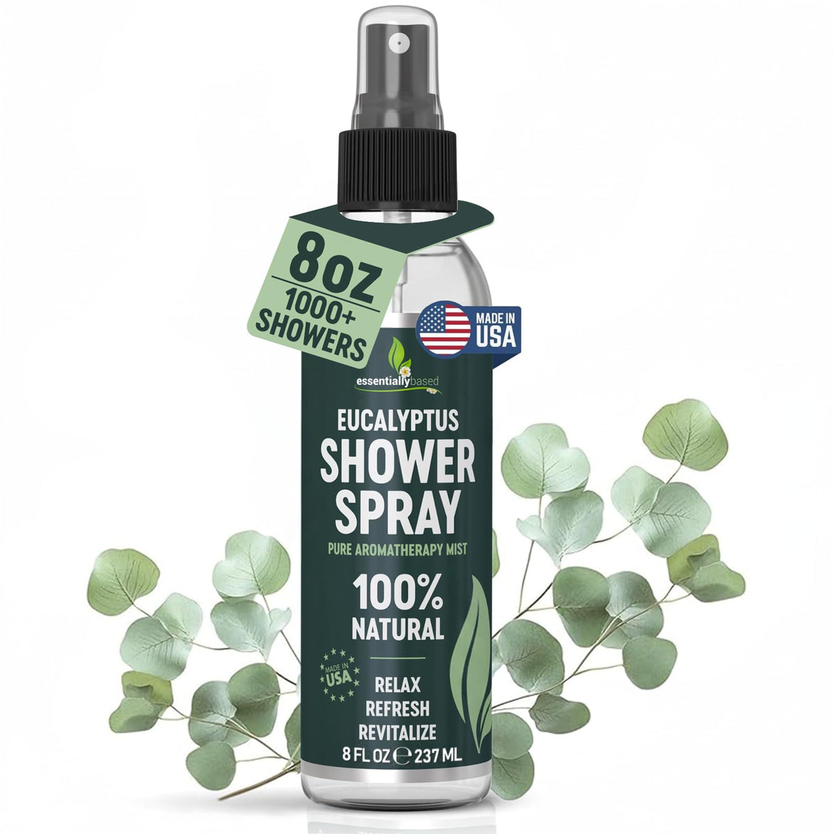 essentiallybased eucalipto puro ducha 8oz: aroma refrescante para la ducha diaria.