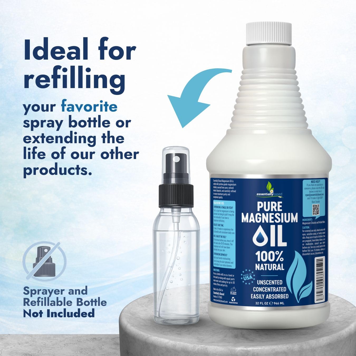 EssentiallyBased magnesio spray para calambres en piernas, ayuda a calmar contracciones