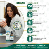 Etiqueta del frasco Essiac que facilita identificar la fórmula herbal.