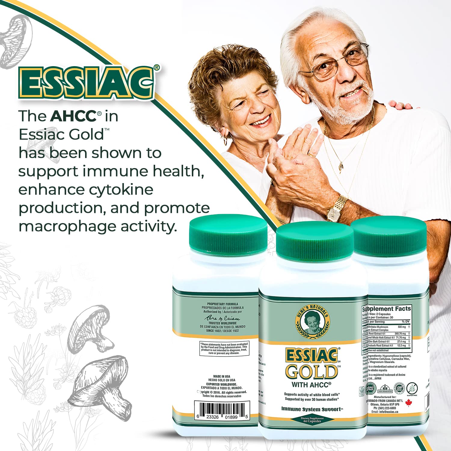 Essiac Gold: etiqueta orgánica que transmite calidad natural.