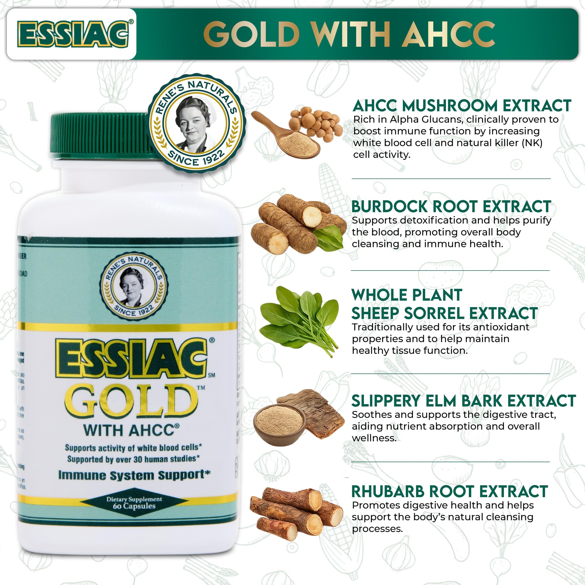 Essiac Gold con hierbas orgánicas para apoyo diario al equilibrio.