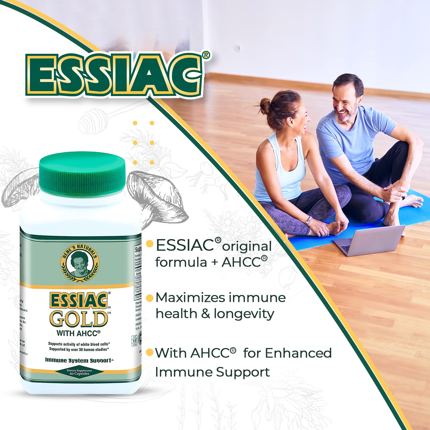 Essiac Gold: presentación de 60 cápsulas para uso sostenido.