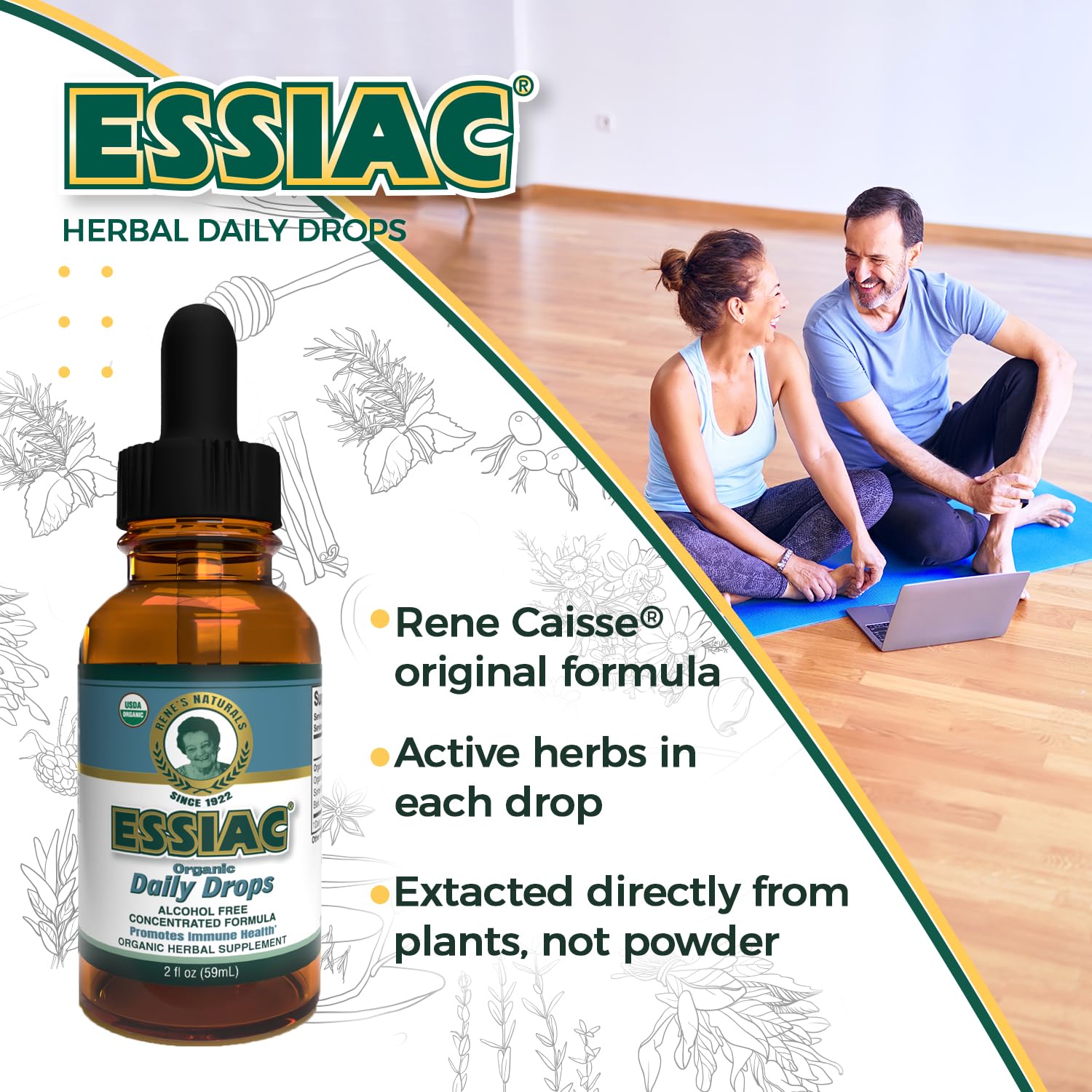 Mezcla de hierbas orgánicas Essiac con antioxidantes naturales.