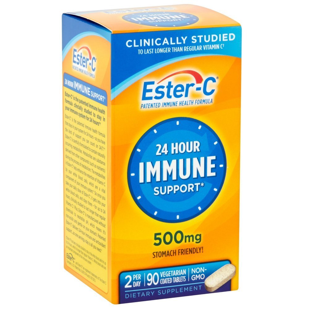 Ester-C 500 mg, vista frontal del paquete de 3 tabletas, ingesta diaria suave