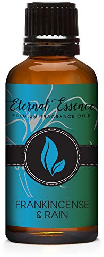 Eternal Essence Oils Frankincense & Rain, frasco ámbar para velas y jabones artesanales.