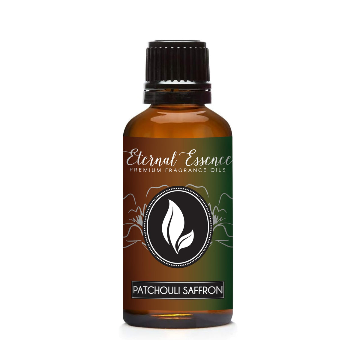 Eternal Essence Oils Patchouli Saffron, botella ámbar de 30 ml para fragancias personalizadas.