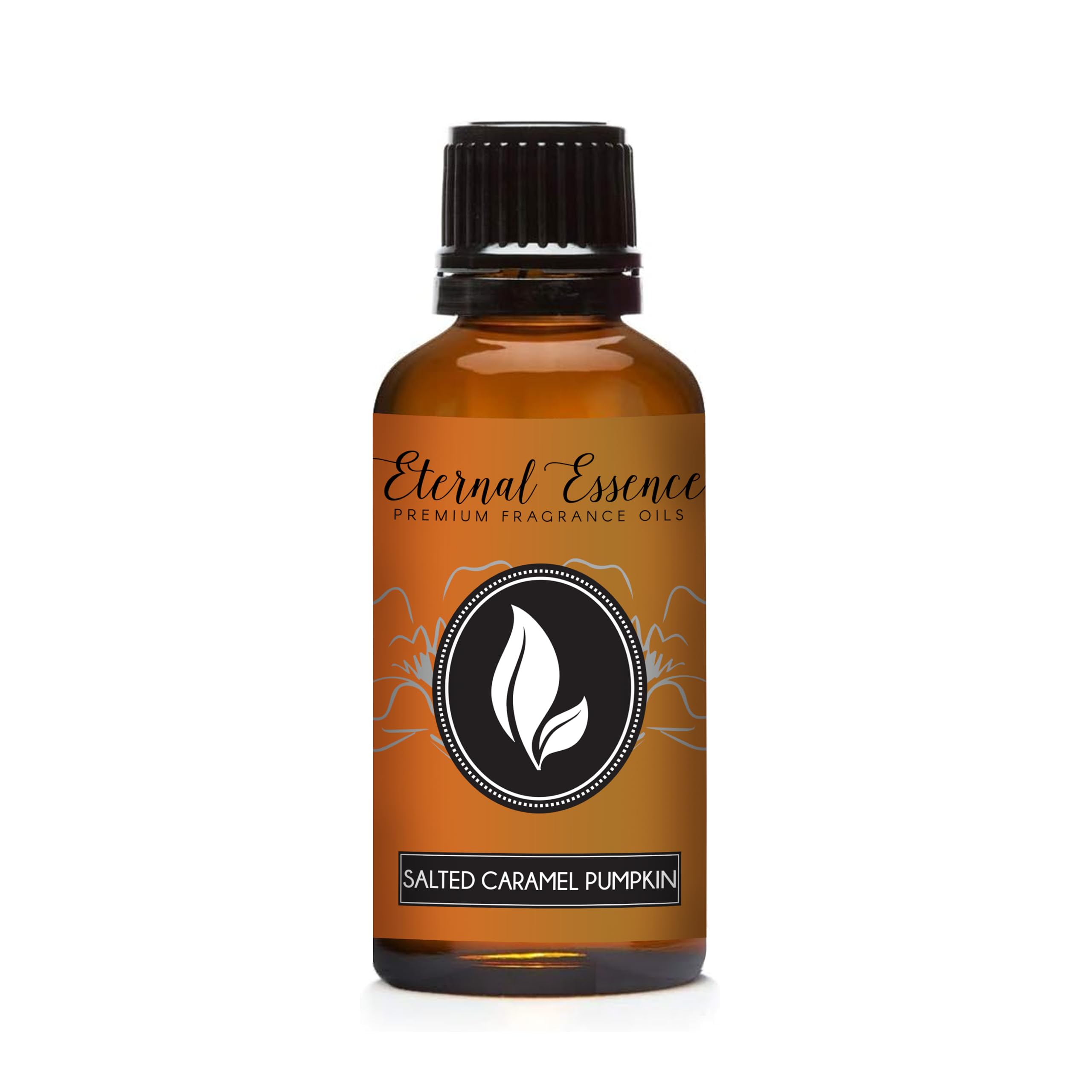 Eternal Essence Oils Salted Caramel Pumpkin, botella ámbar, ideal para fragancias en velas caseras.