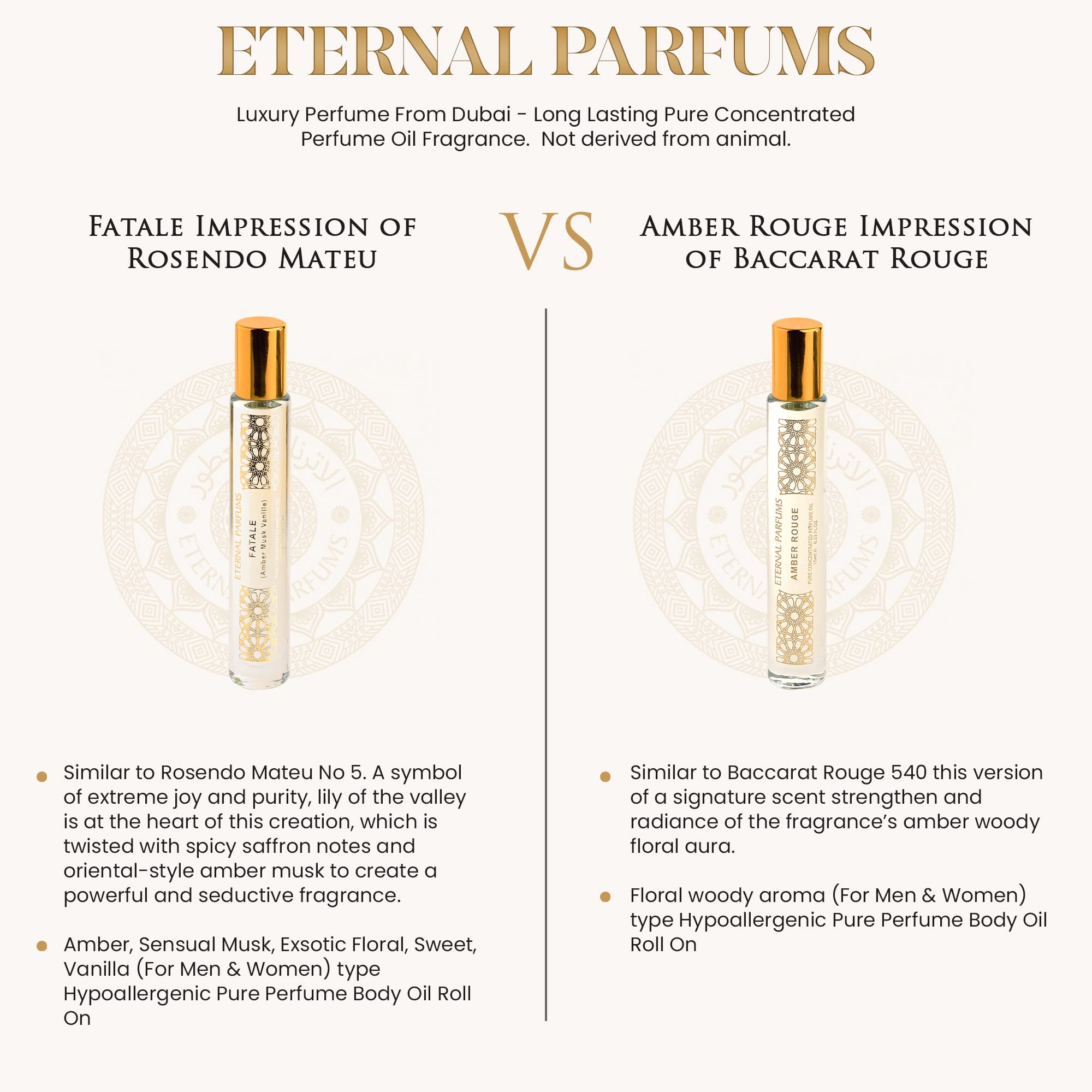 Eternal Parfums viaje compacto roll-on, aroma listo para cualquier viaje.