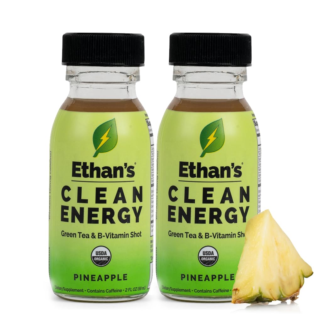 Ethan's Organic Clean Energy Shot Piña, vista frontal, sabor tropical natural para recargar energías