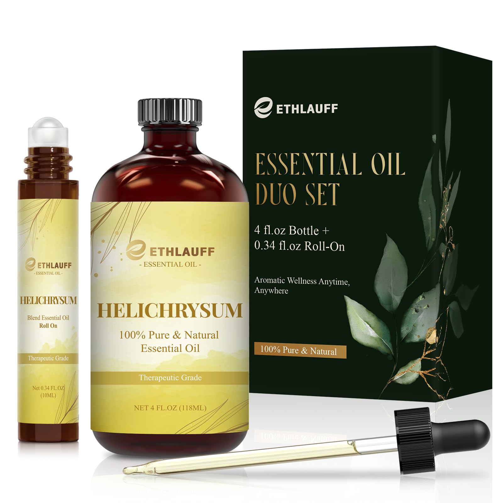 Ethlauff Helichrysum: botella grande con aceite esencial puro para difusores y piel.