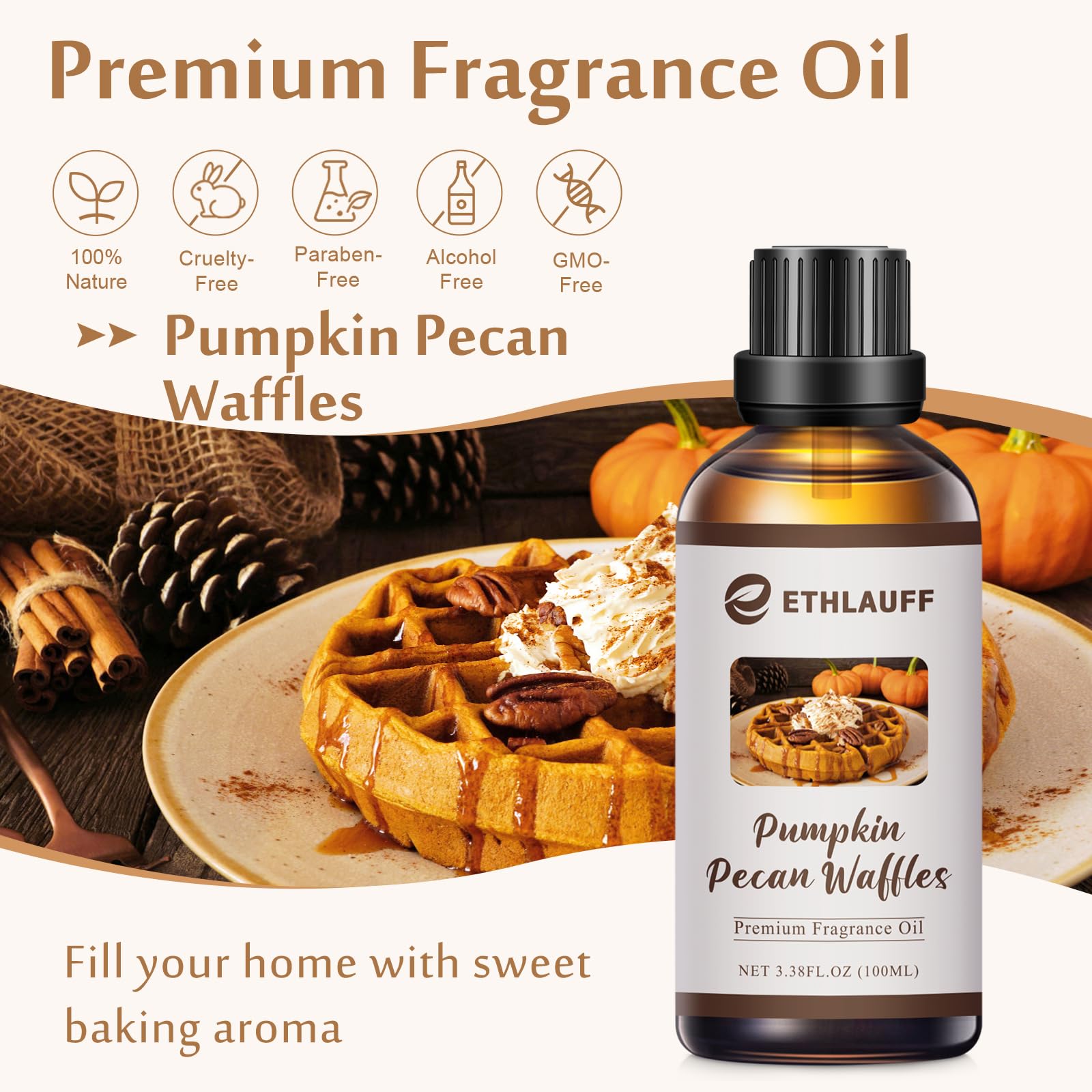 Ethlauff Aceite fragancia Gofres de Calabaza con Pecanas para difusor perfuma cada ambiente