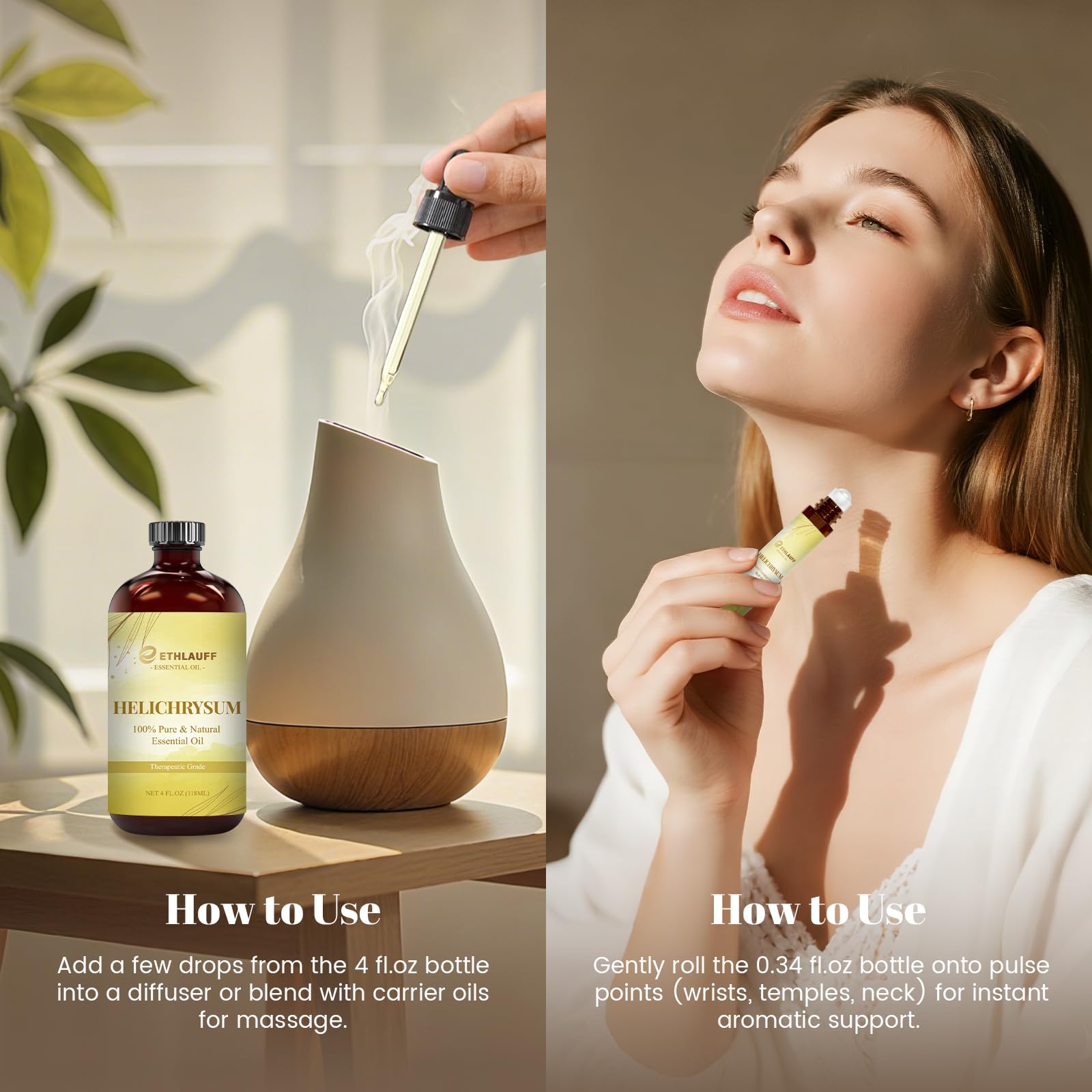 Ethlauff Baño relajante con aceite Helichrysum para una experiencia calmante.