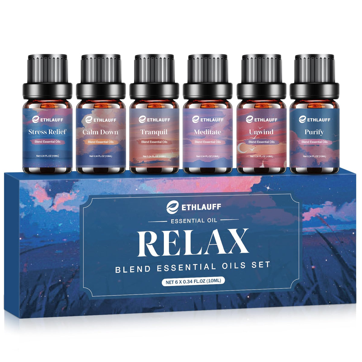 Ethlauff Relax: botellas de aceites esenciales de 10 ml para aromaterapia relajante.