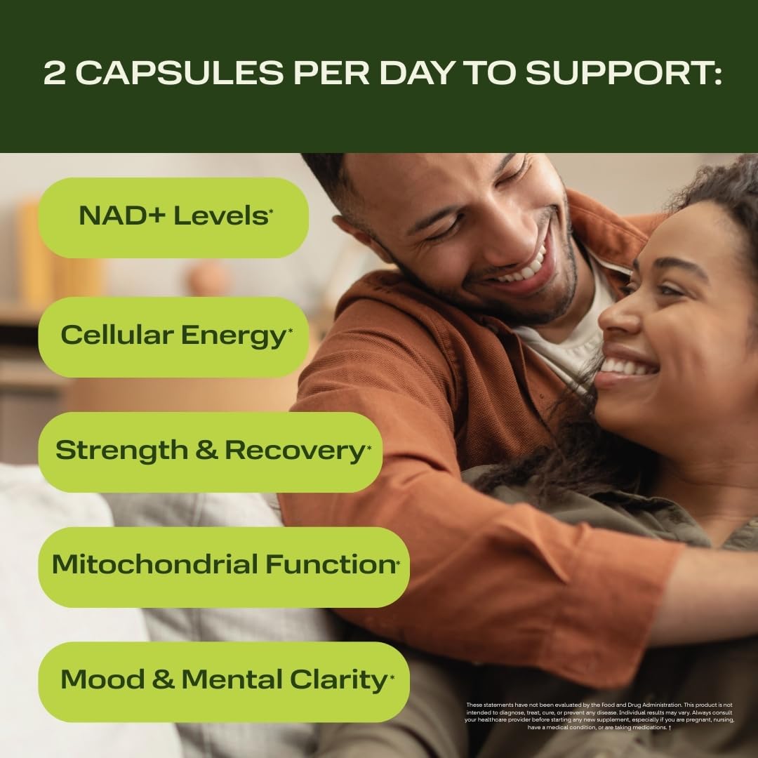 Frasco de Ethlete NAD+ con cápsulas para energía diaria