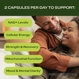 Frasco de Ethlete NAD+ con cápsulas para energía diaria
