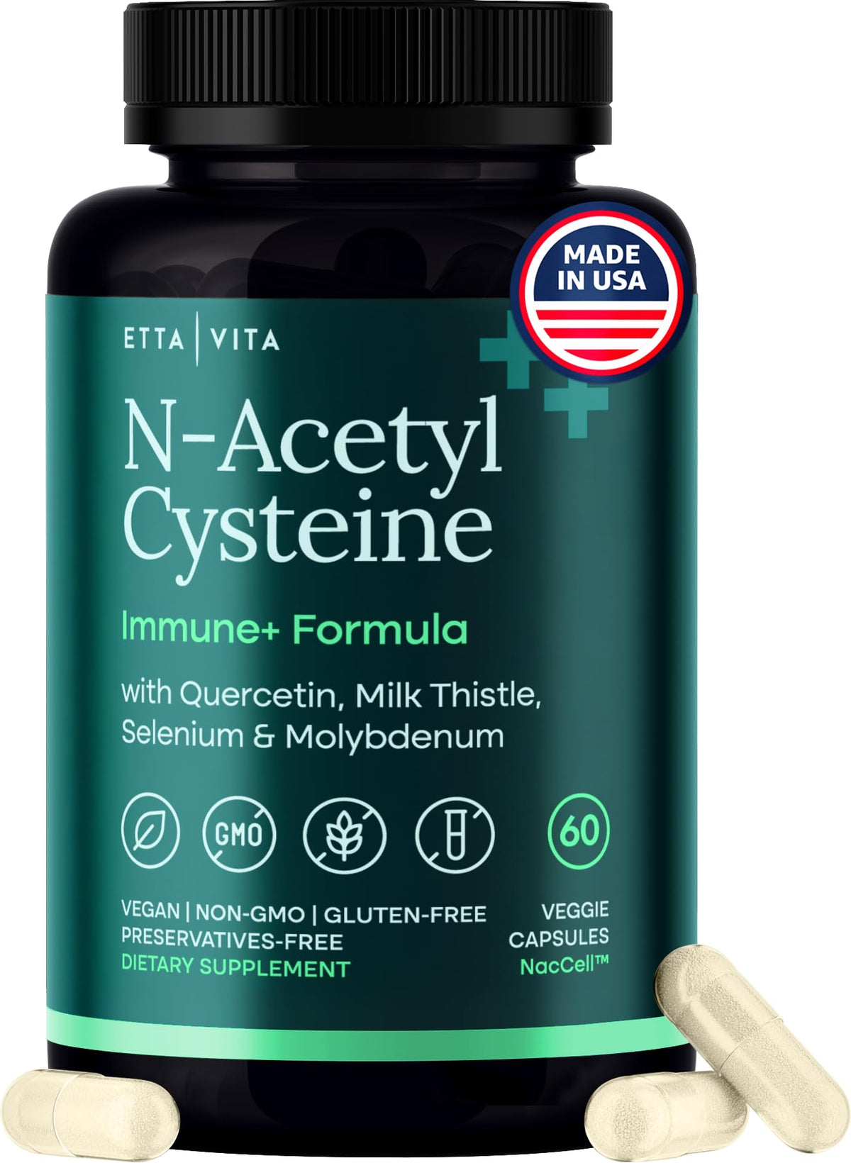 Etta Vita NAC 600 cápsulas en botella para apoyo hepático general