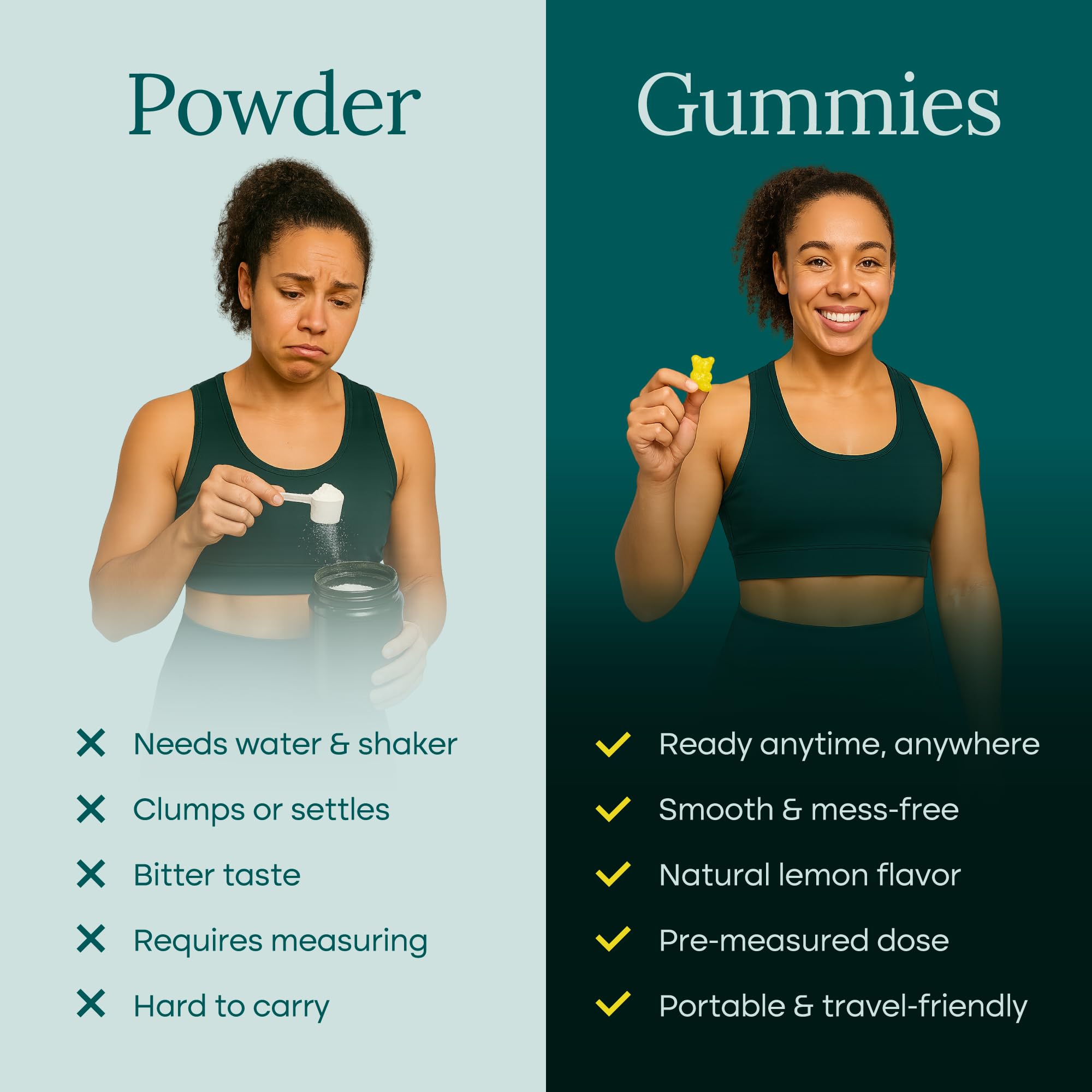 Gomitas Etta Vita creatina sin azúcar, dosis de 5 g por porción para entrenamiento.