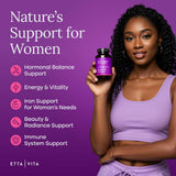 Etta Vita Primal, cápsulas en primer plano, complemento para equilibrio hormonal.