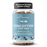 Eu Natural Conception for Her: botella de cápsulas para apoyar equilibrio hormonal y ciclo regular.