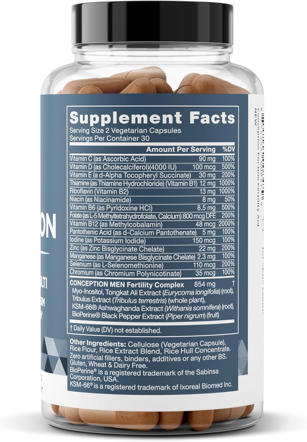 A person taking two Eu Natural Conception for Him capsules as part of daily routine.