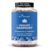 Eu Natural Urinary Harmony, botella vertida, muestra dosis de D-Mannosa para apoyo urinario.