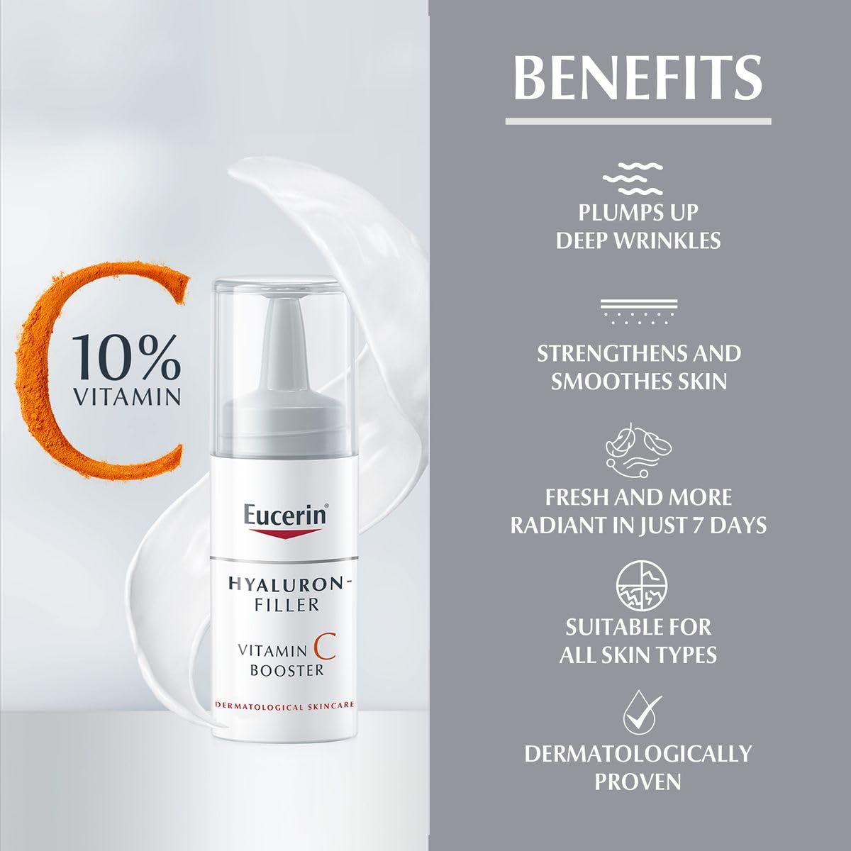 Aplicación facial suave con Eucerin Hyaluron-Filler Vitamina C Booster