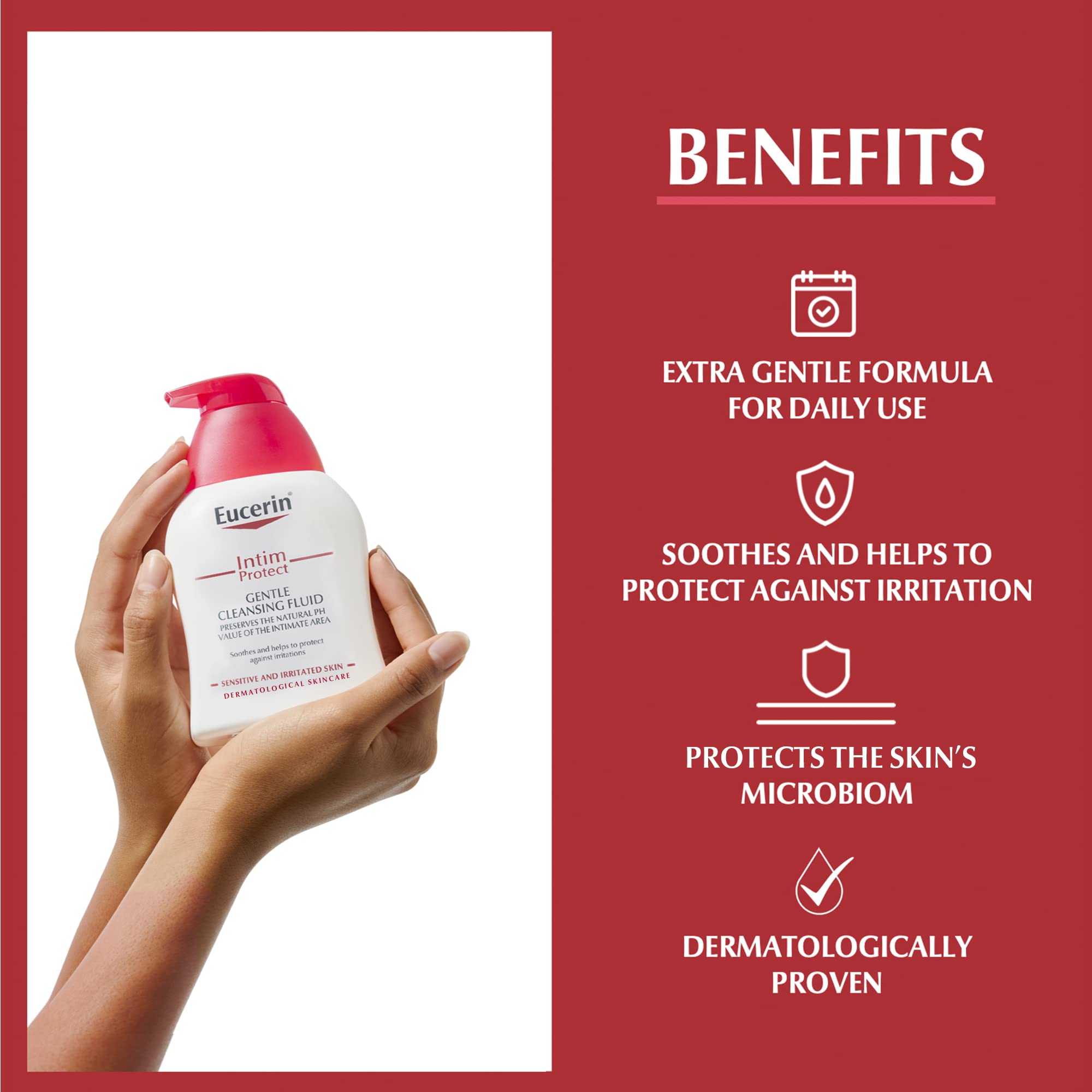 Eucerin Intim-Protect, detalle de textura cremosa del gel para uso diario suave.