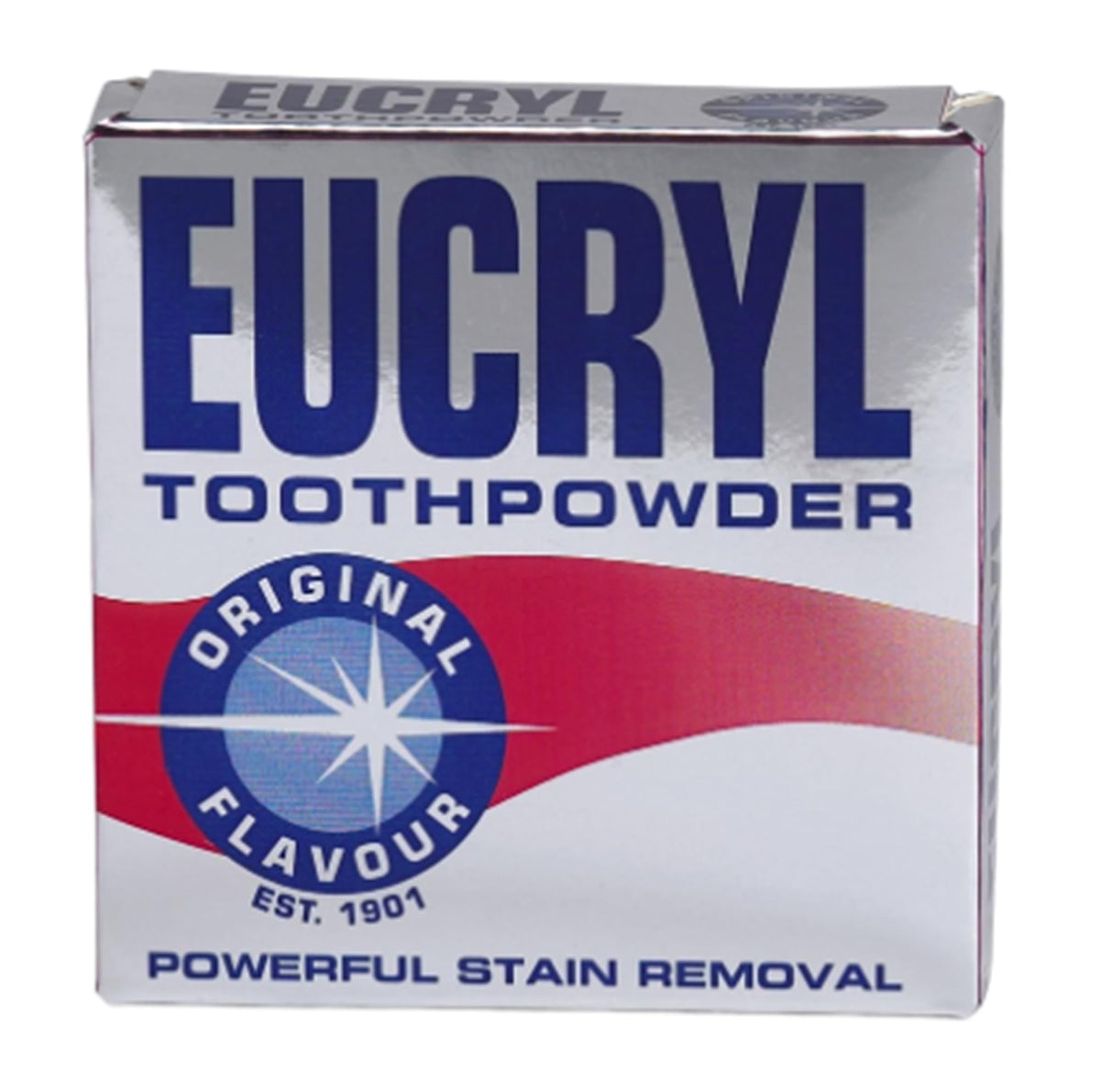Envase de Eucryl Polvo Dental Original para eliminar manchas.