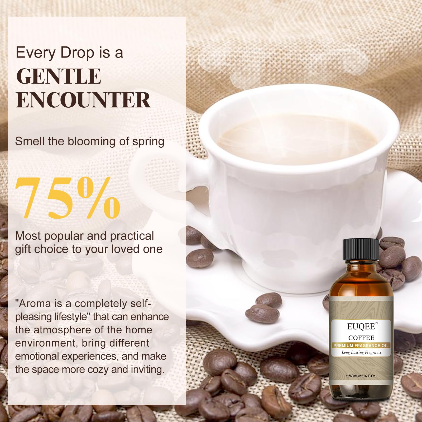 EUQEE Aceite de Café: botella de vidrio protege la fragancia y evita la luz.