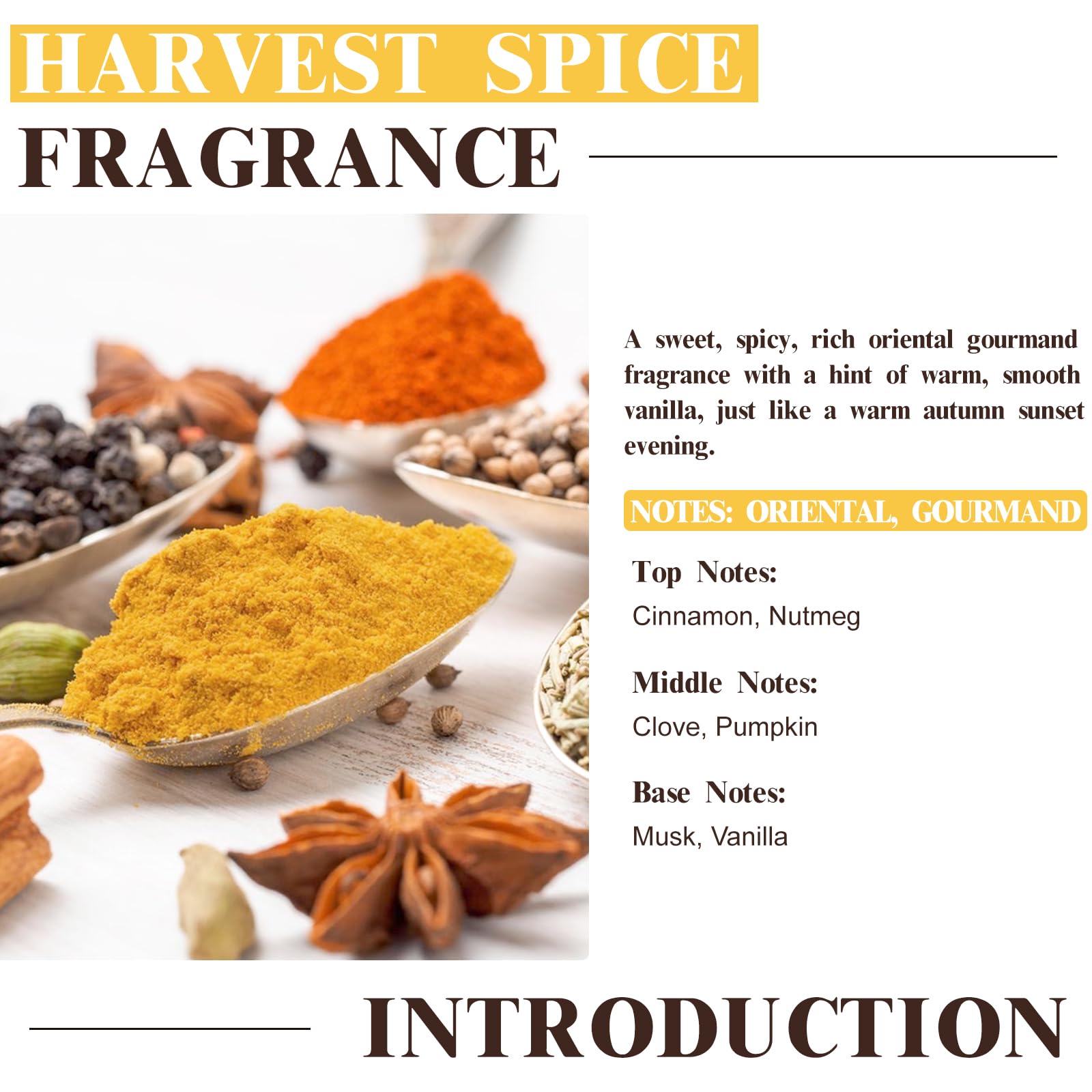 EUQEE Harvest Spice: aroma versátil para vela, difusor y proyectos DIY de hogar.