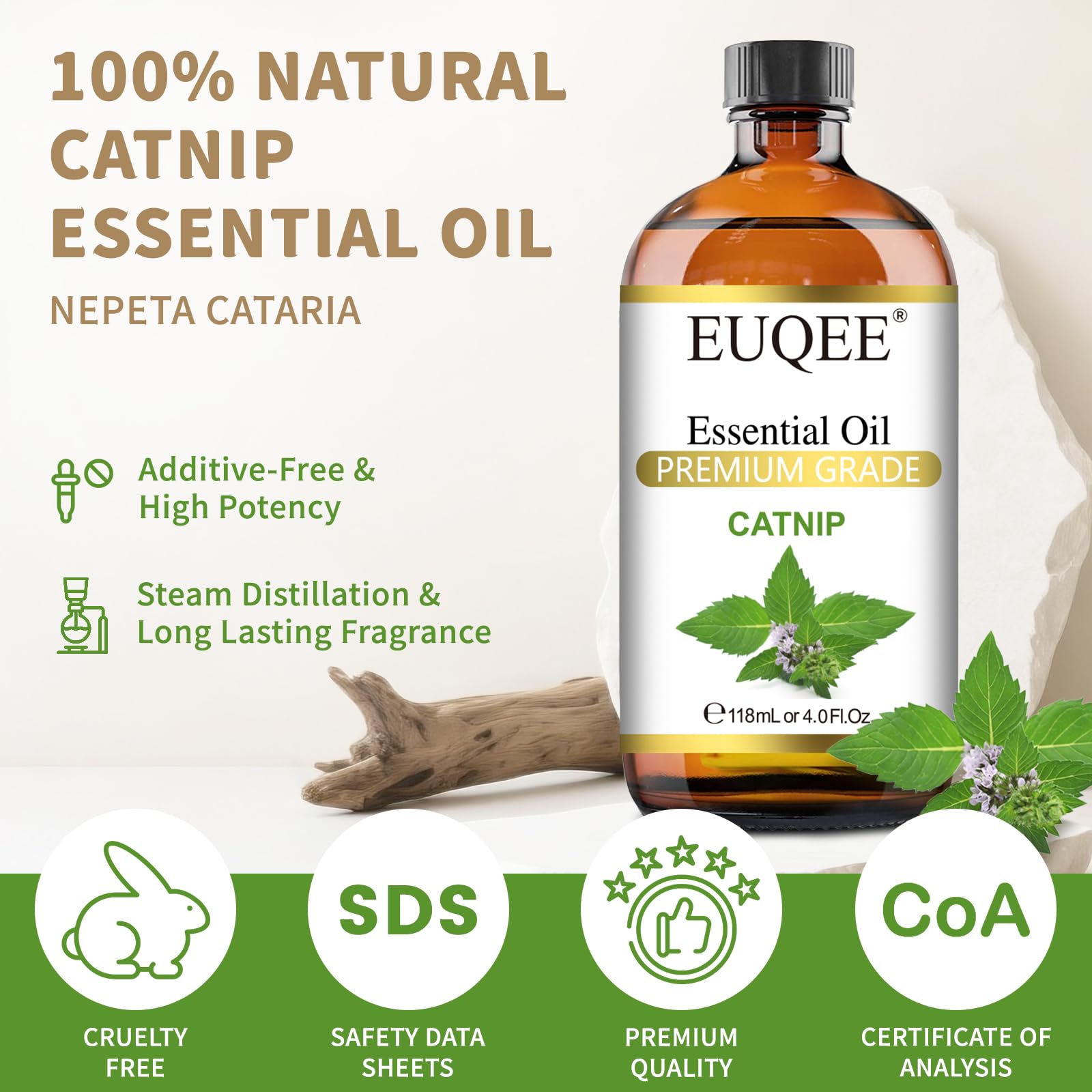 EUQEE Catnip con cuentagotas de cristal para dosis precisas.