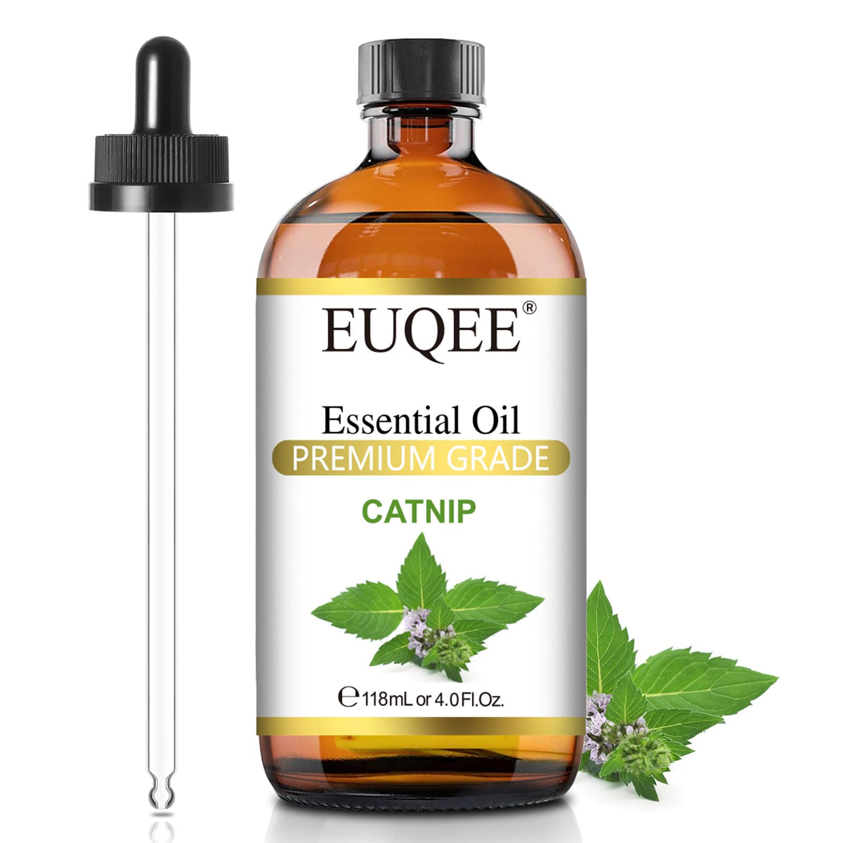 EUQEE Aceite Esencial Catnip en frasco ámbar para aromaterapia diaria y calma sensorial.