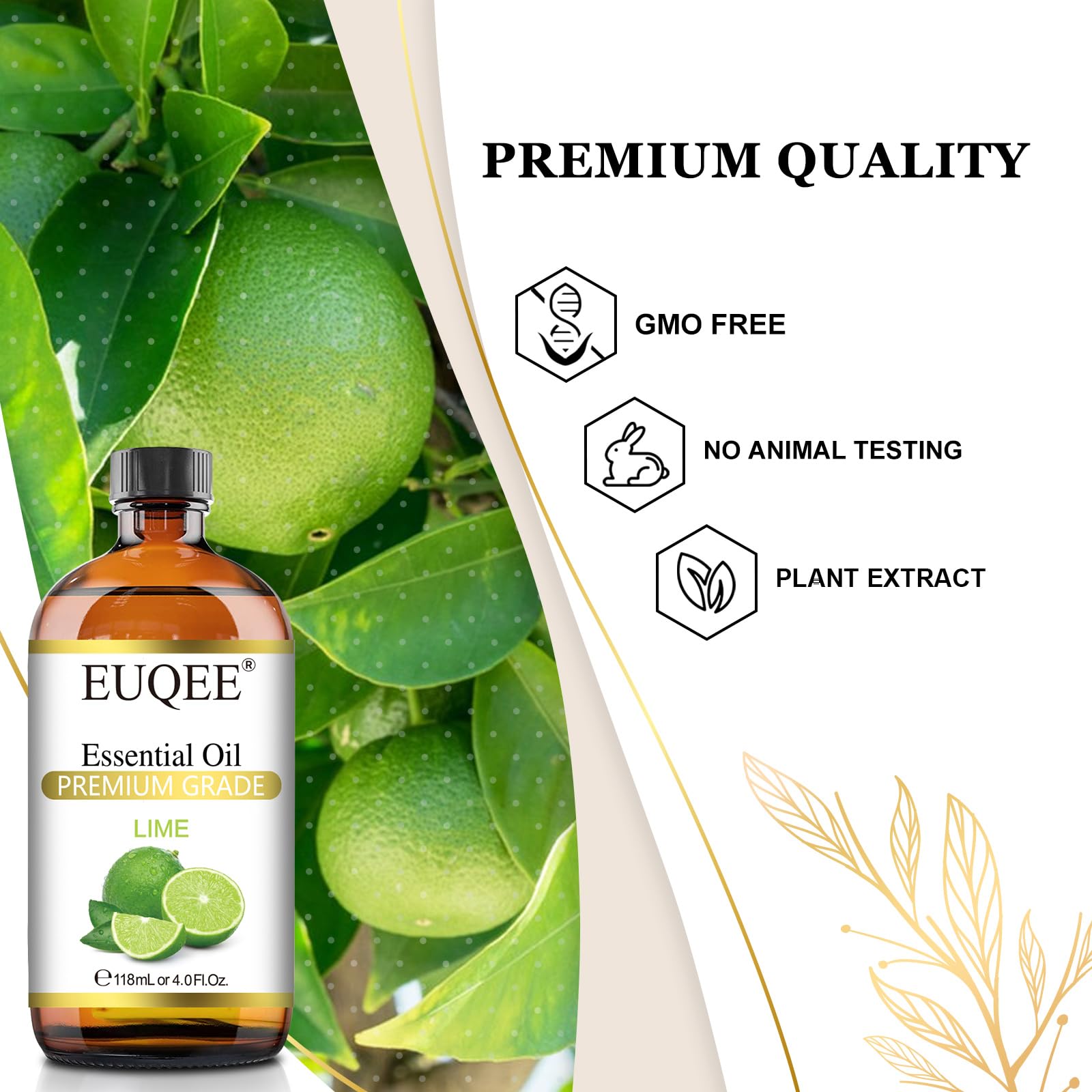 EUQEE aceite esencial de lima ideal para difusores y ambientación diaria.
