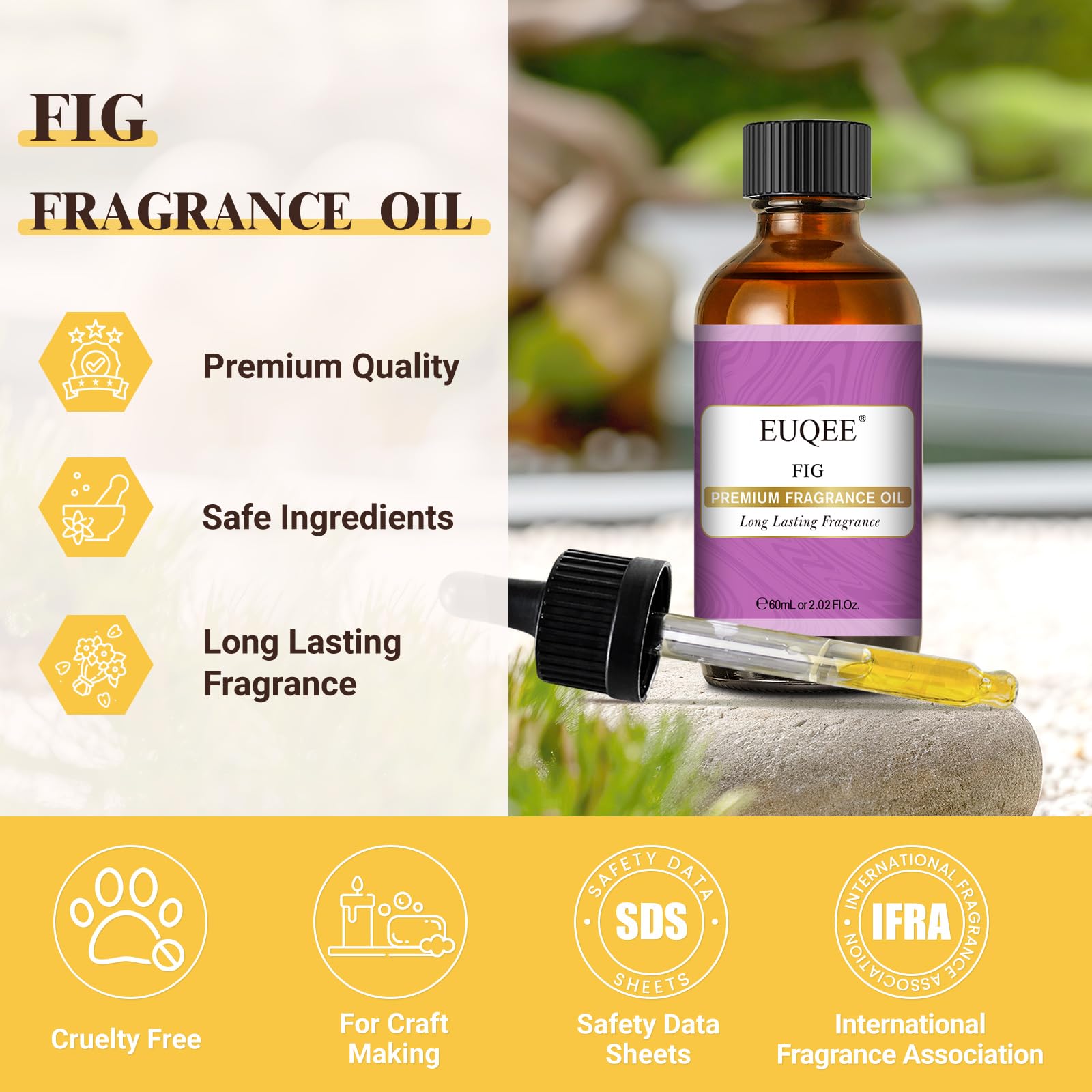 EUQEE Aceite fragancia higo, cuentagotas, dosifica con precisión para DIY.
