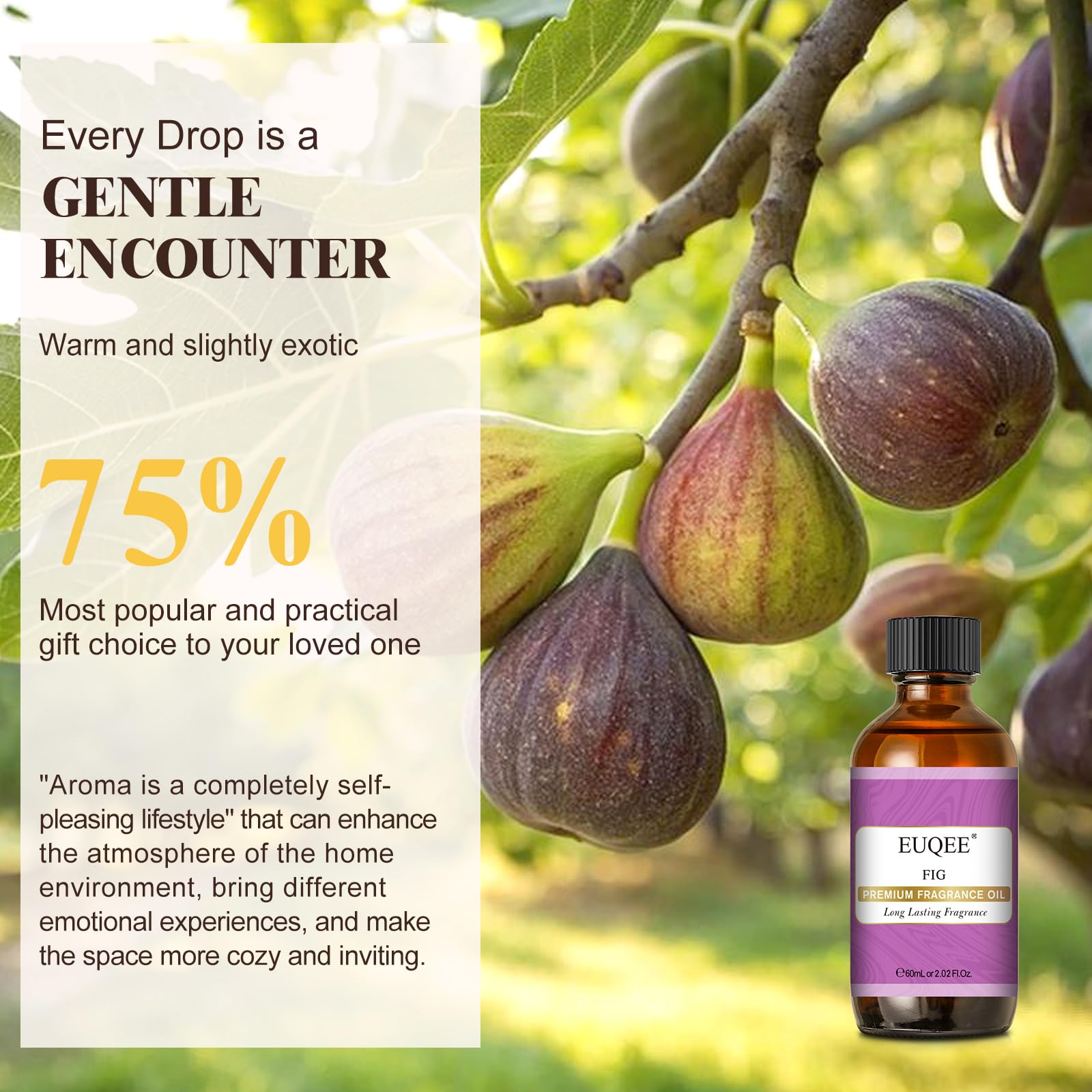 EUQEE Aceite fragancia higo, notas-aroma, ofrece experiencia sensorial envolvente.