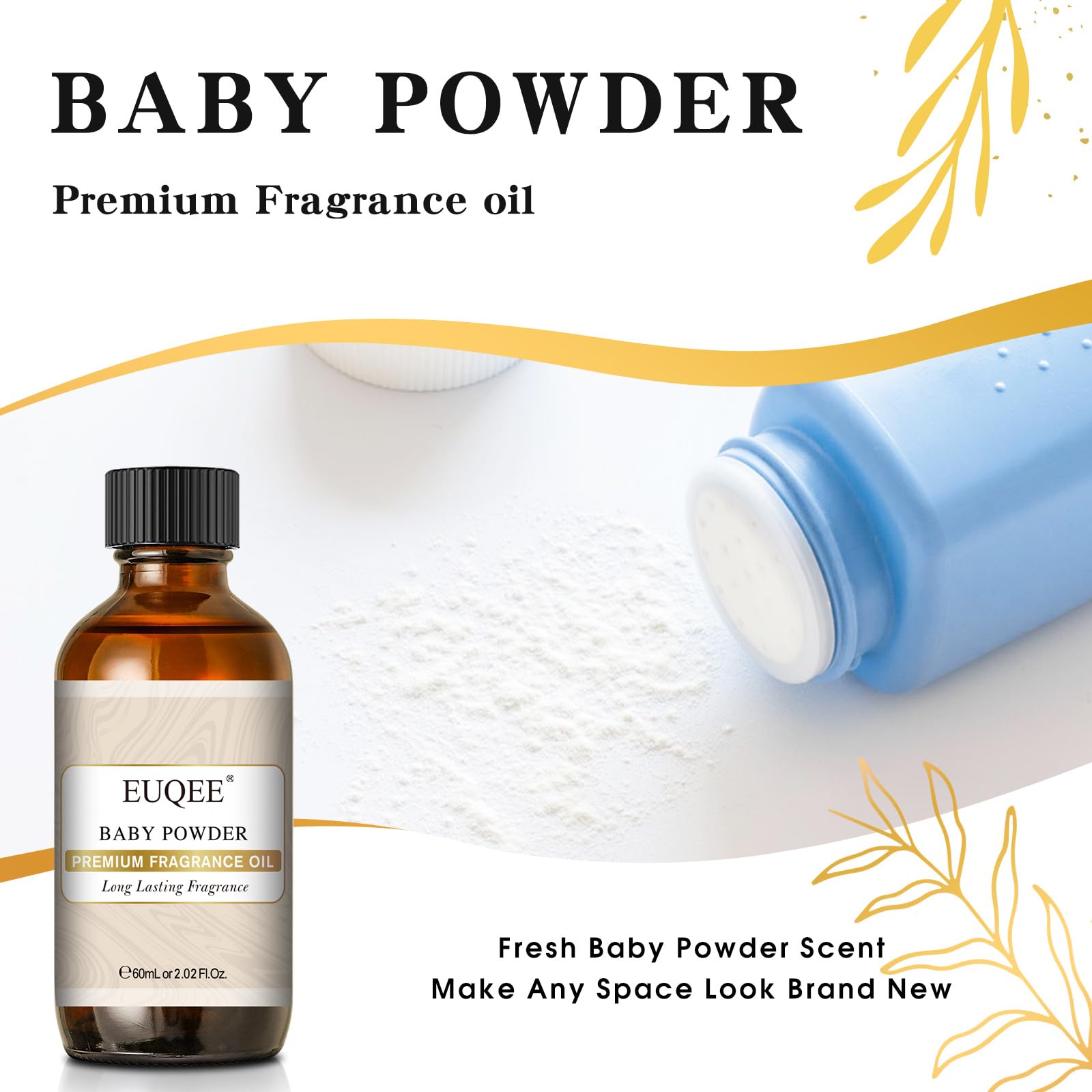 EUQEE Aceite fragancia Polvo de bebé con cuentagotas para dosificar