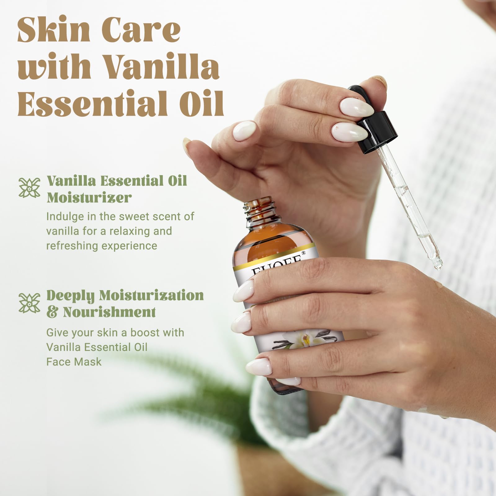 EUQEE aceite de vainilla para cuidado de la piel, uso suave en cosméticos.