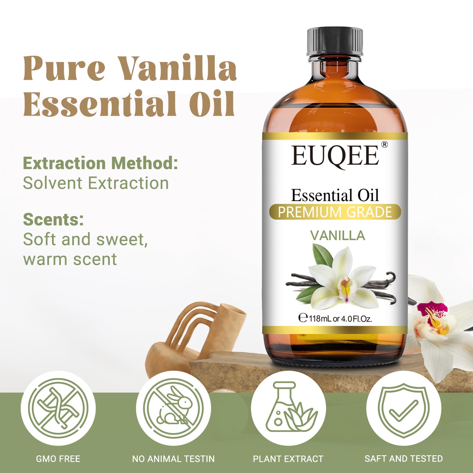 EUQEE aceite de vainilla para masaje, mezcla suave que favorece la relajación.