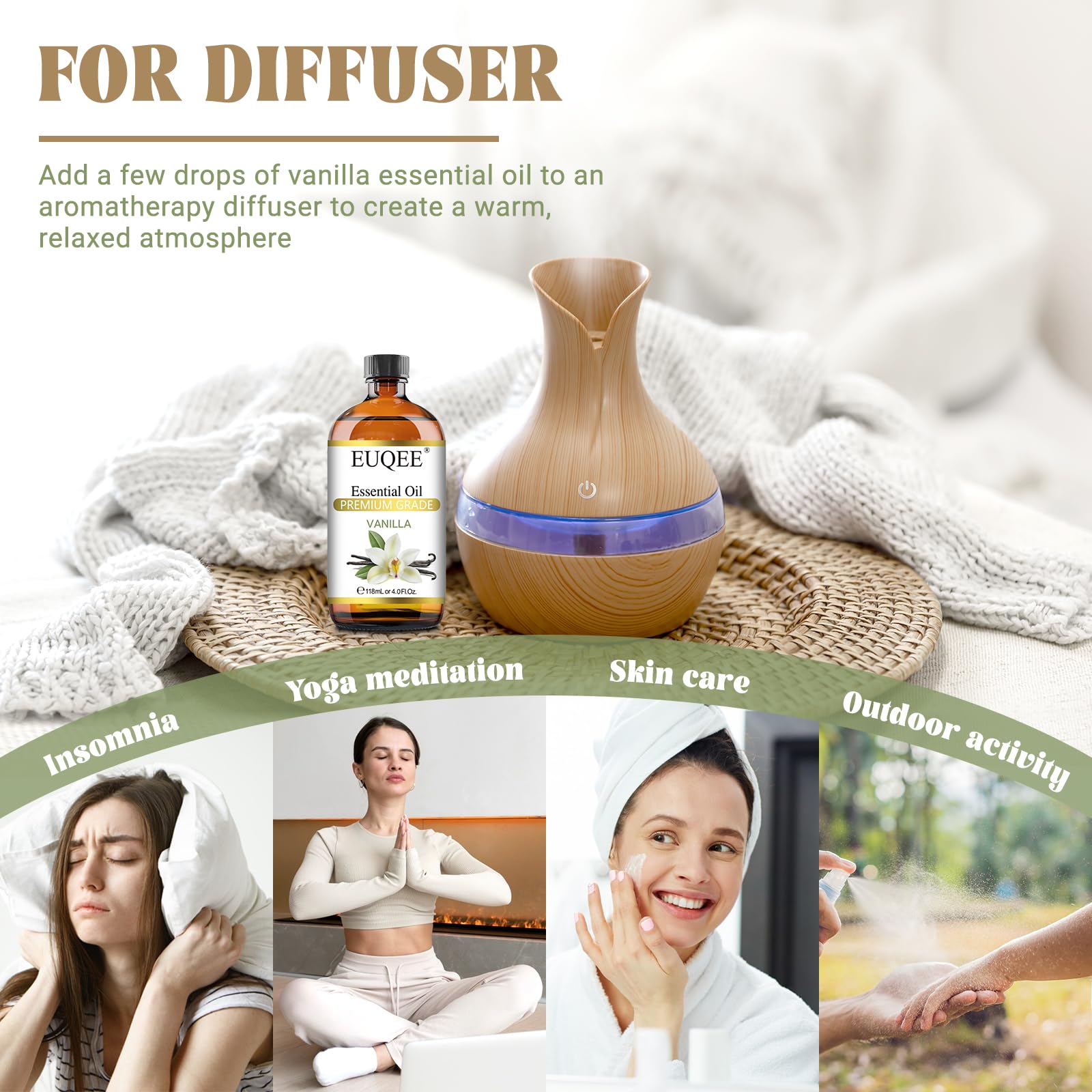 EUQEE aceite de vainilla para velas, fragancia envolvente para crear ambiente.