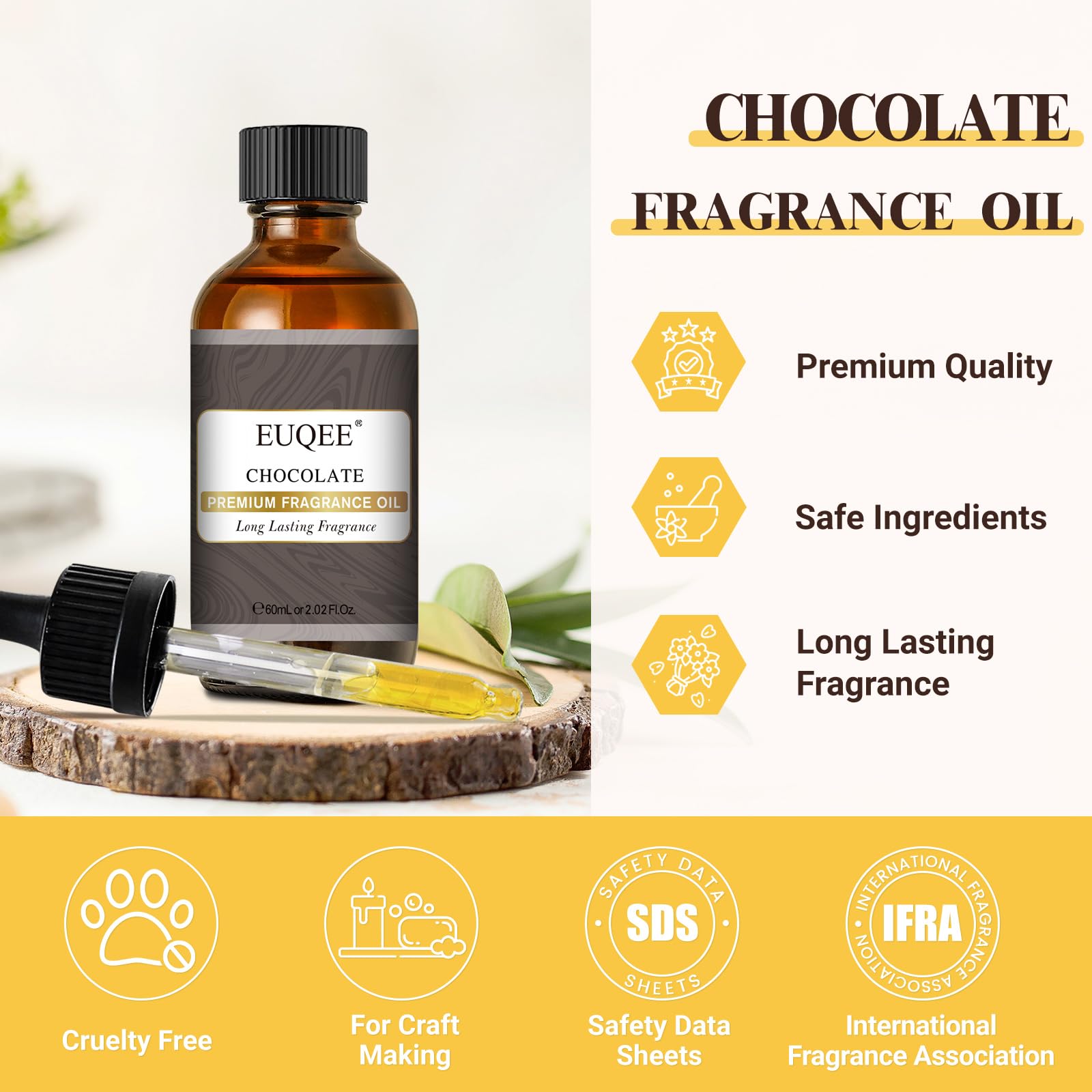EUQEE chocolate con cuentagotas de vidrio para dosificar.