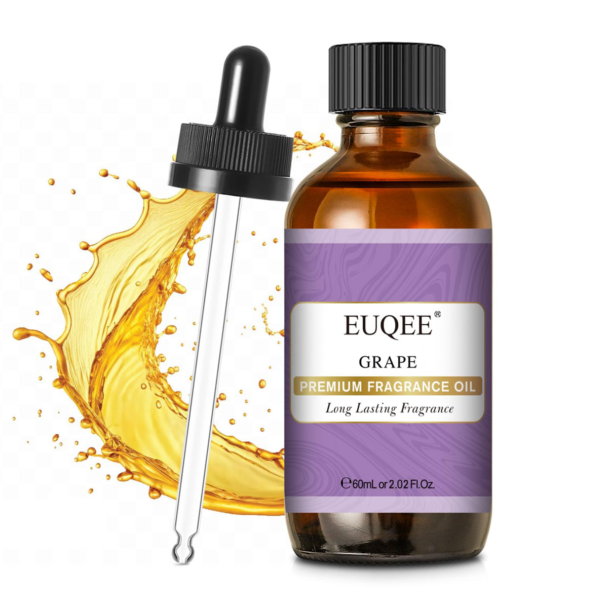 EUQEE fragancia uva en frasco de vidrio ámbar con gotero para aromaterapia.
