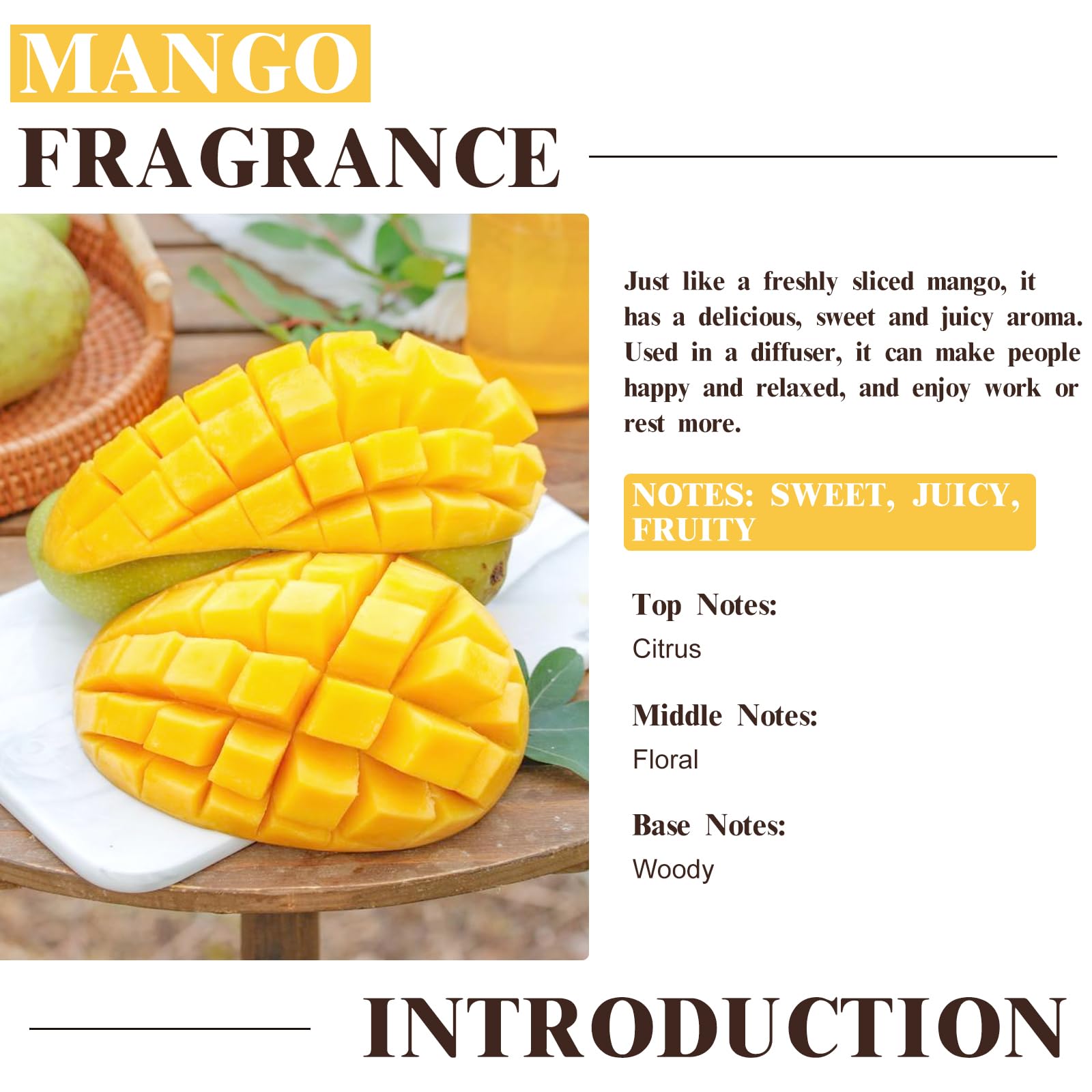 EUQEE Mango fragancia frasco ámbar: protección contra la luz para uso prolongado.