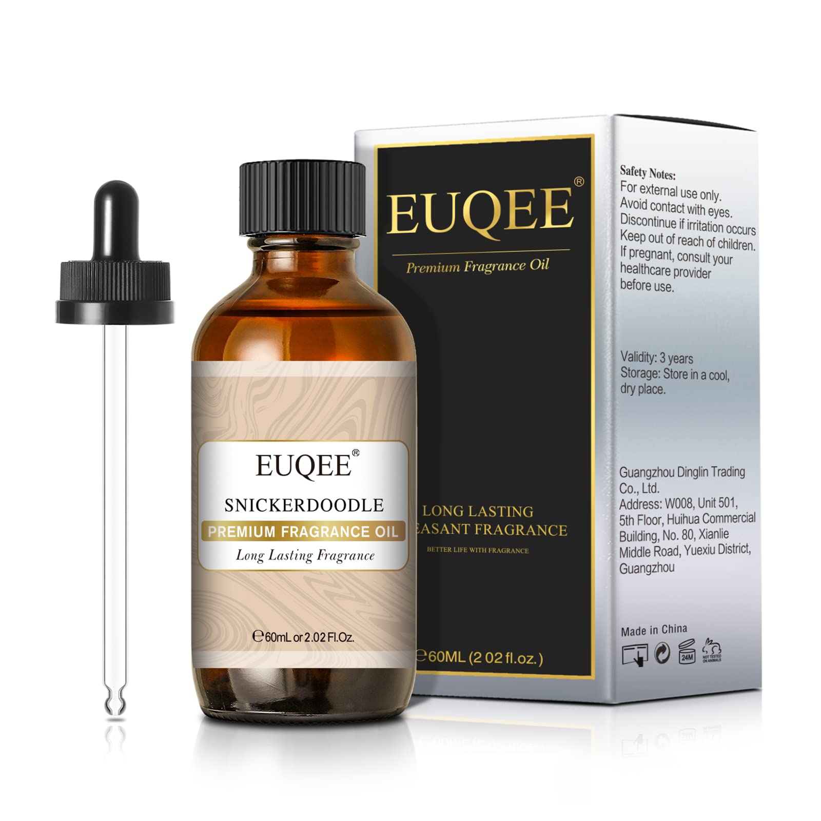 EUQEE Snickerdoodle: botella ámbar protege la fragancia para uso prolongado.