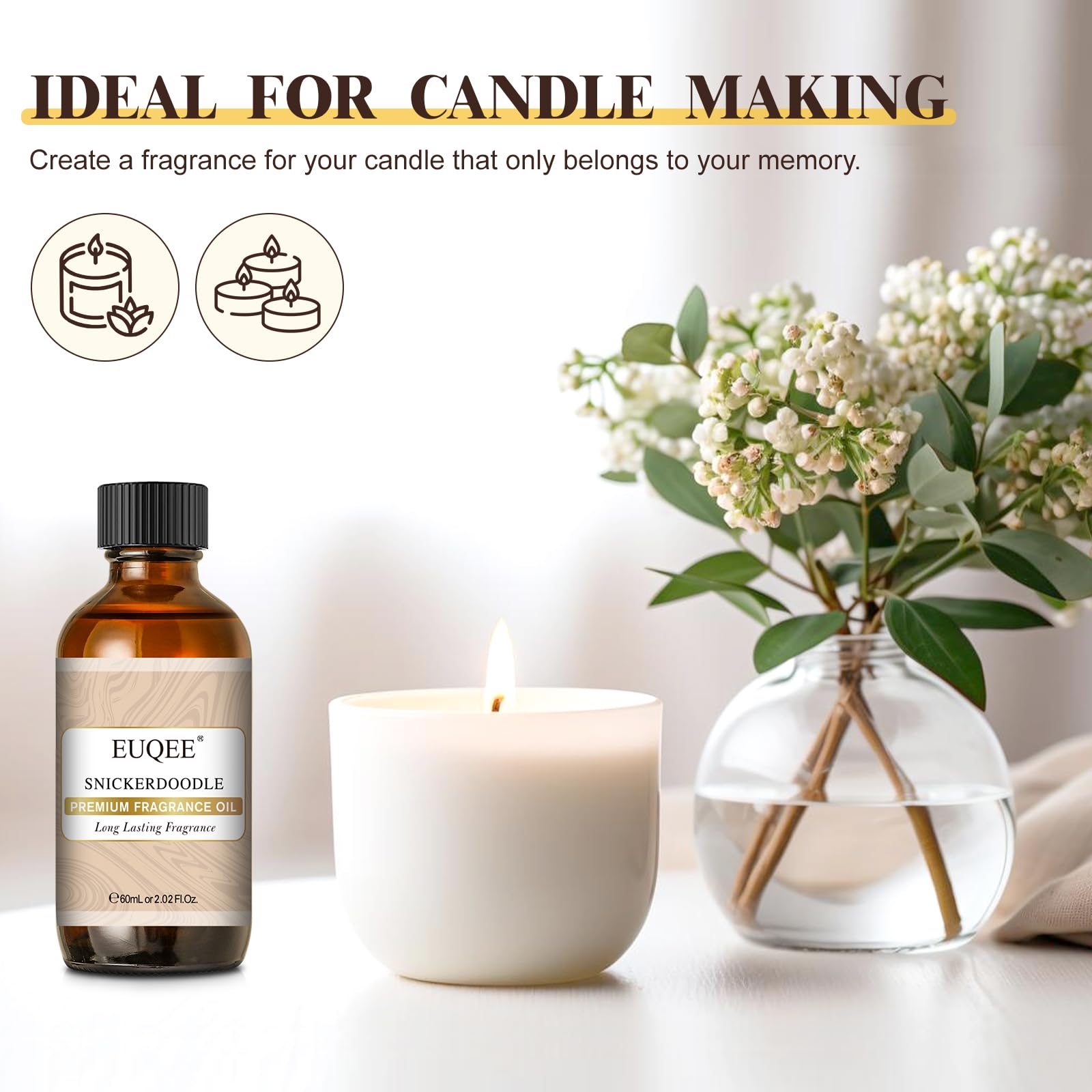 EUQEE Snickerdoodle: vela artesanal con aroma duradero.