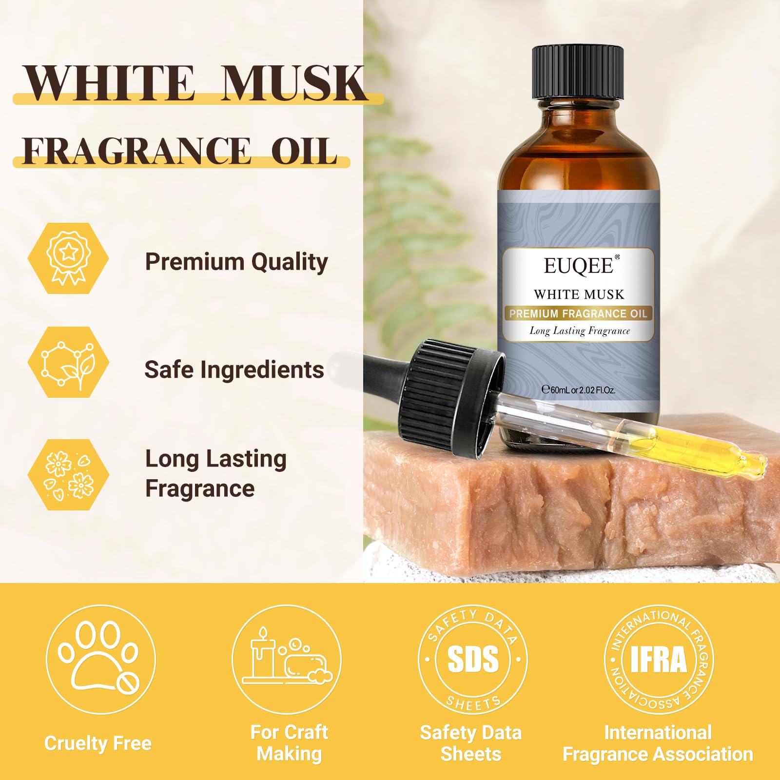 EUQEE White Musk: gotero preciso para dosificar cada gota con control.